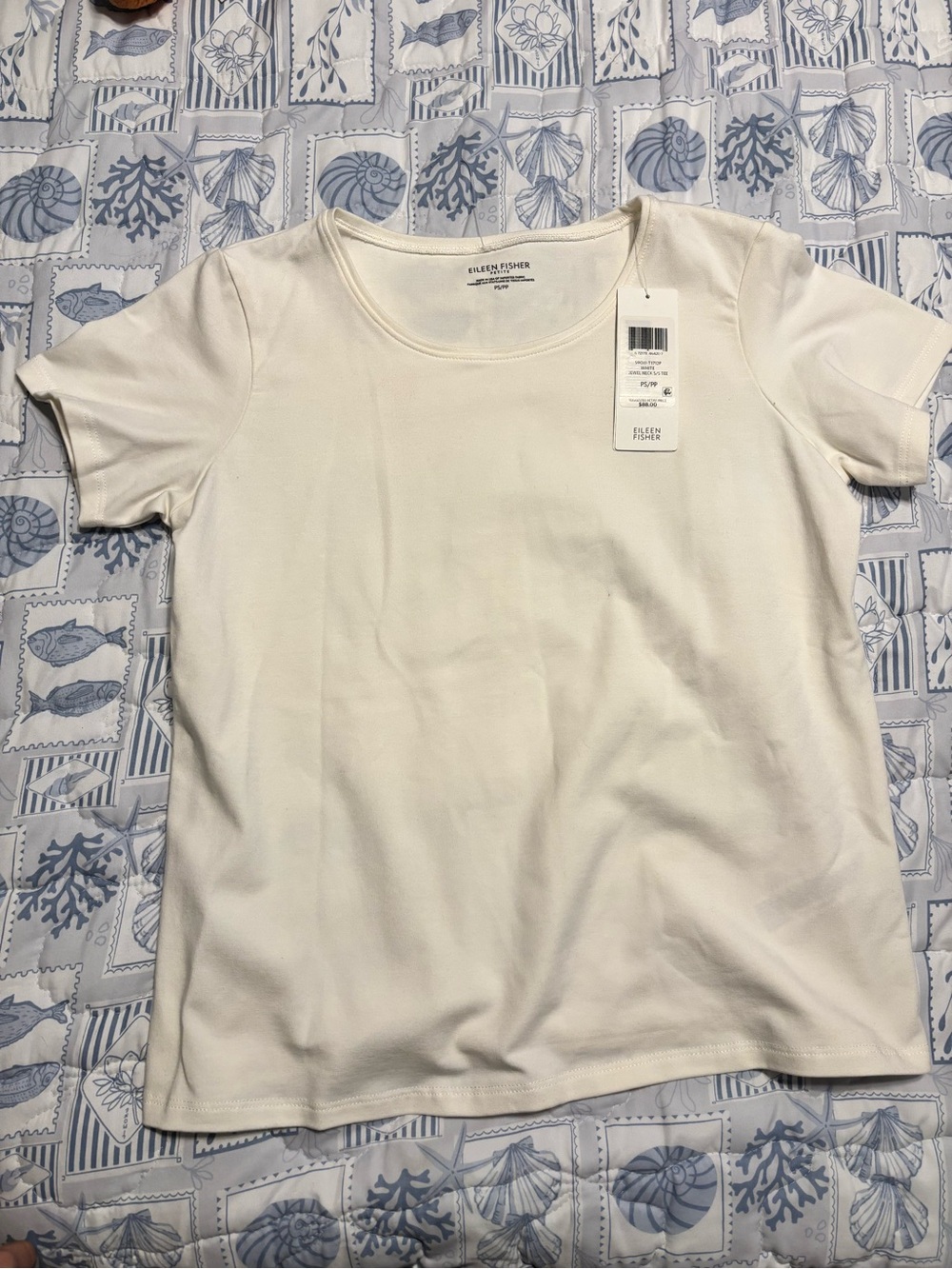 Eileen Fisher White Short Sleeve Scoop Neck Tee